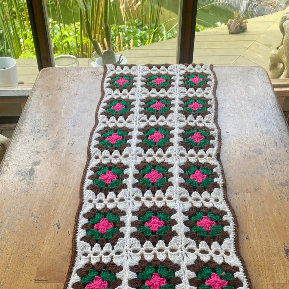 Vintage Table Runner Hand-stitched Crochet Shabby Chic Boho